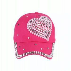 Beautiful Heart rhinestone & pearl bling cap/hat